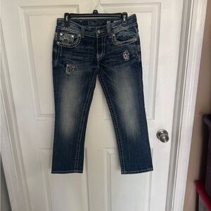 Miss Me Dark Blue Distressed Cropped capris